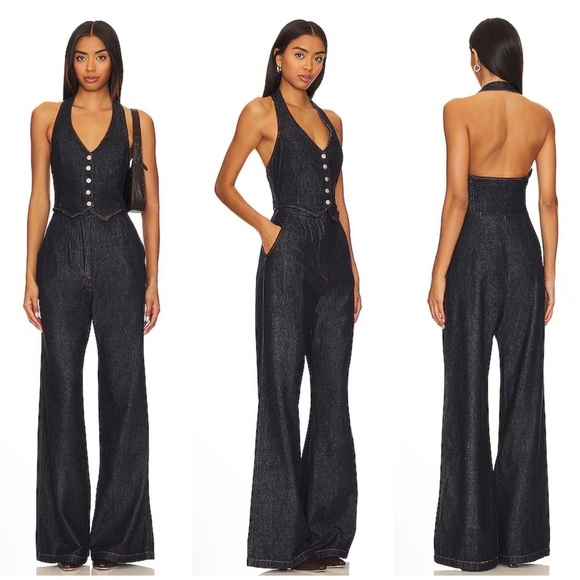 Amanda Uprichard Pants - Amanda Uprichard X Revolve Isadore Denim Jumpsuit in Indigo Size M